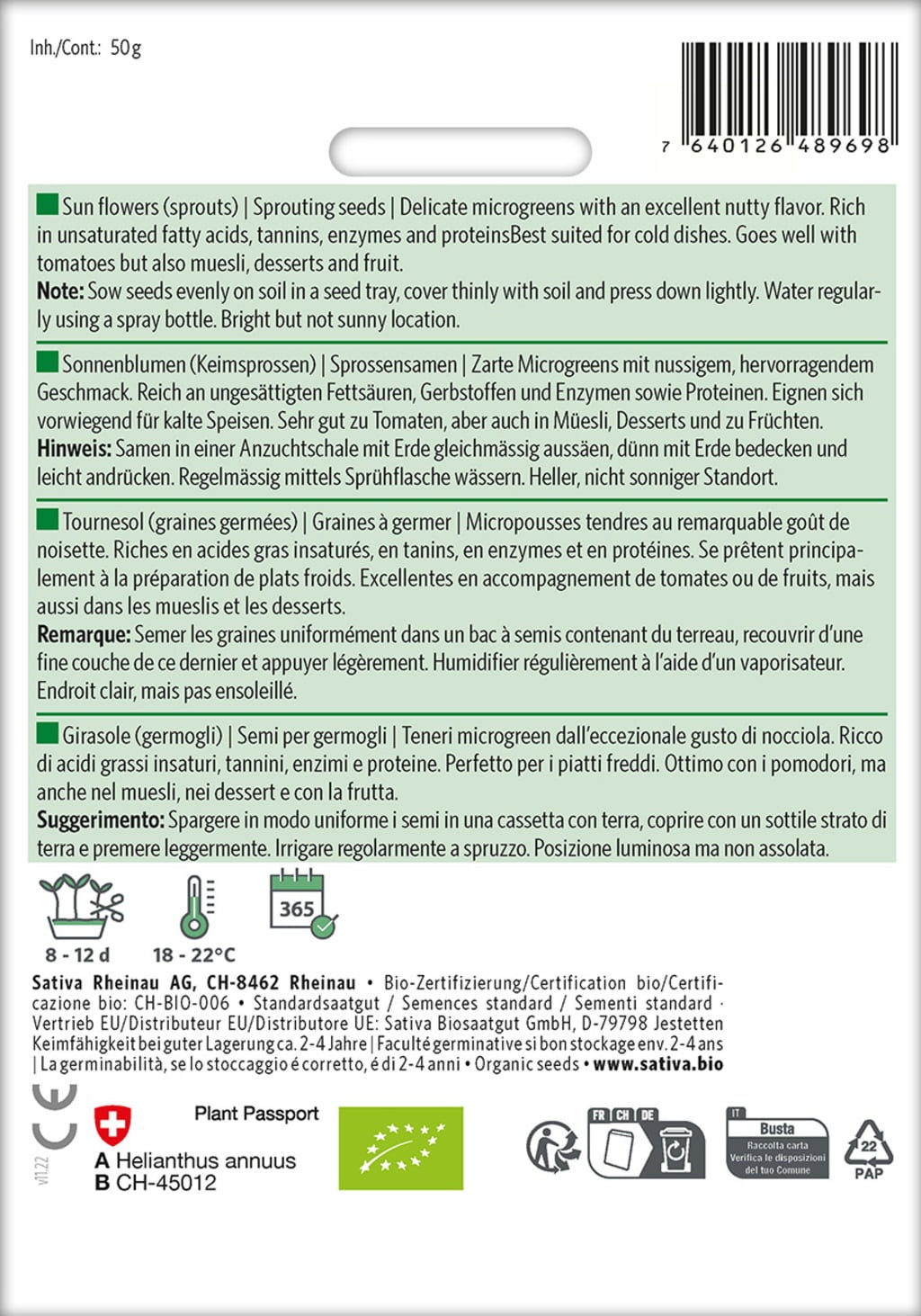 Sativa Bio kalčki “sončnice”