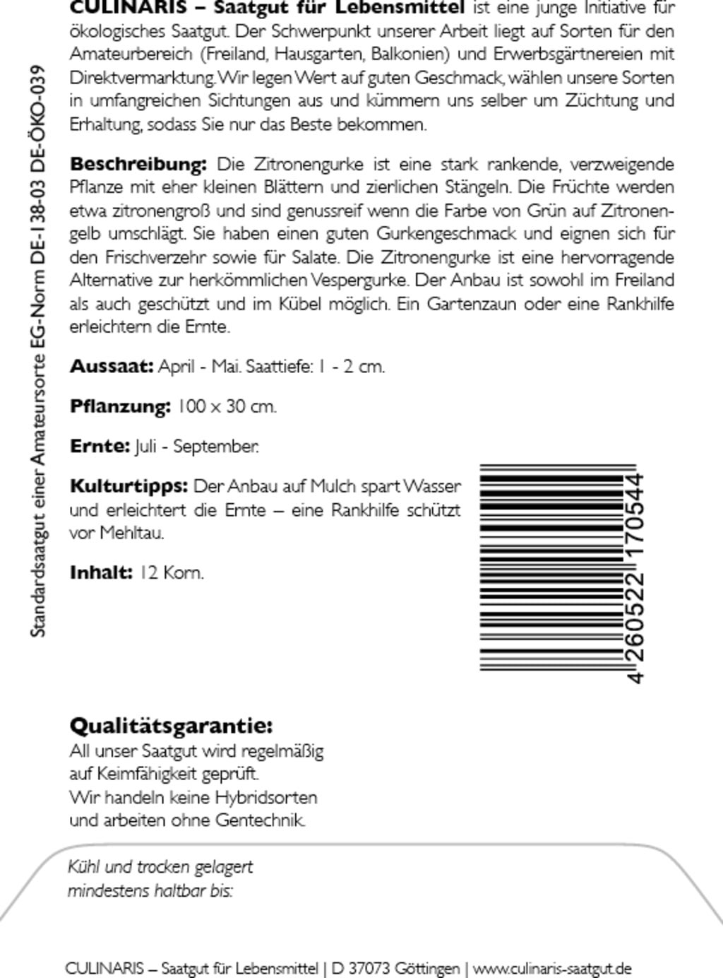 Culinaris Concombre Citron Bio - 1 sachet