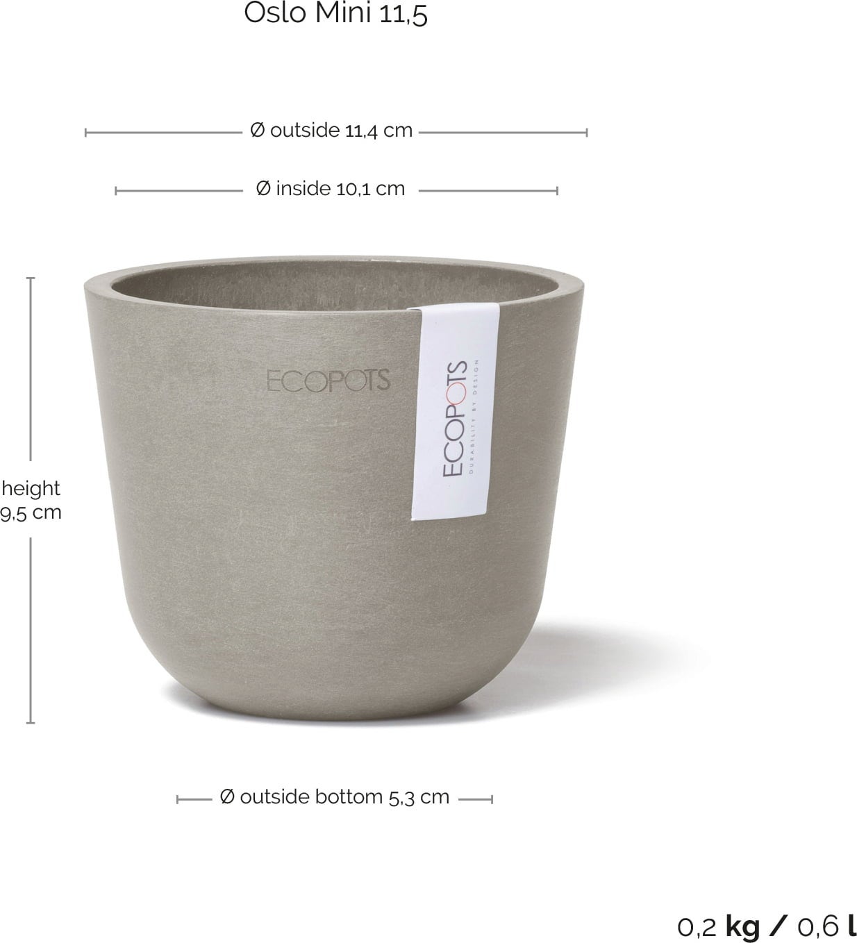 Ecopots Oslo Mini, taupe - Ø 11,5 cm, višina 10 cm