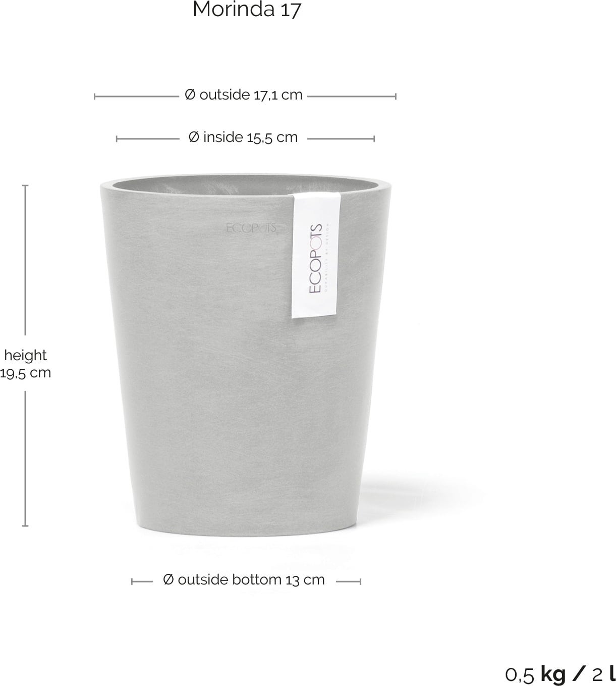 Ecopots Morinda Blanc-Gris - Ø 17 cm, hauteur 19,5 cm