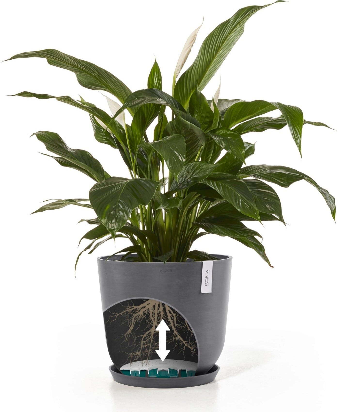 Ecopots Oslo Blomkruka med Vattenbehållare - grå - Ø 45 cm, höjd 39,2 cm