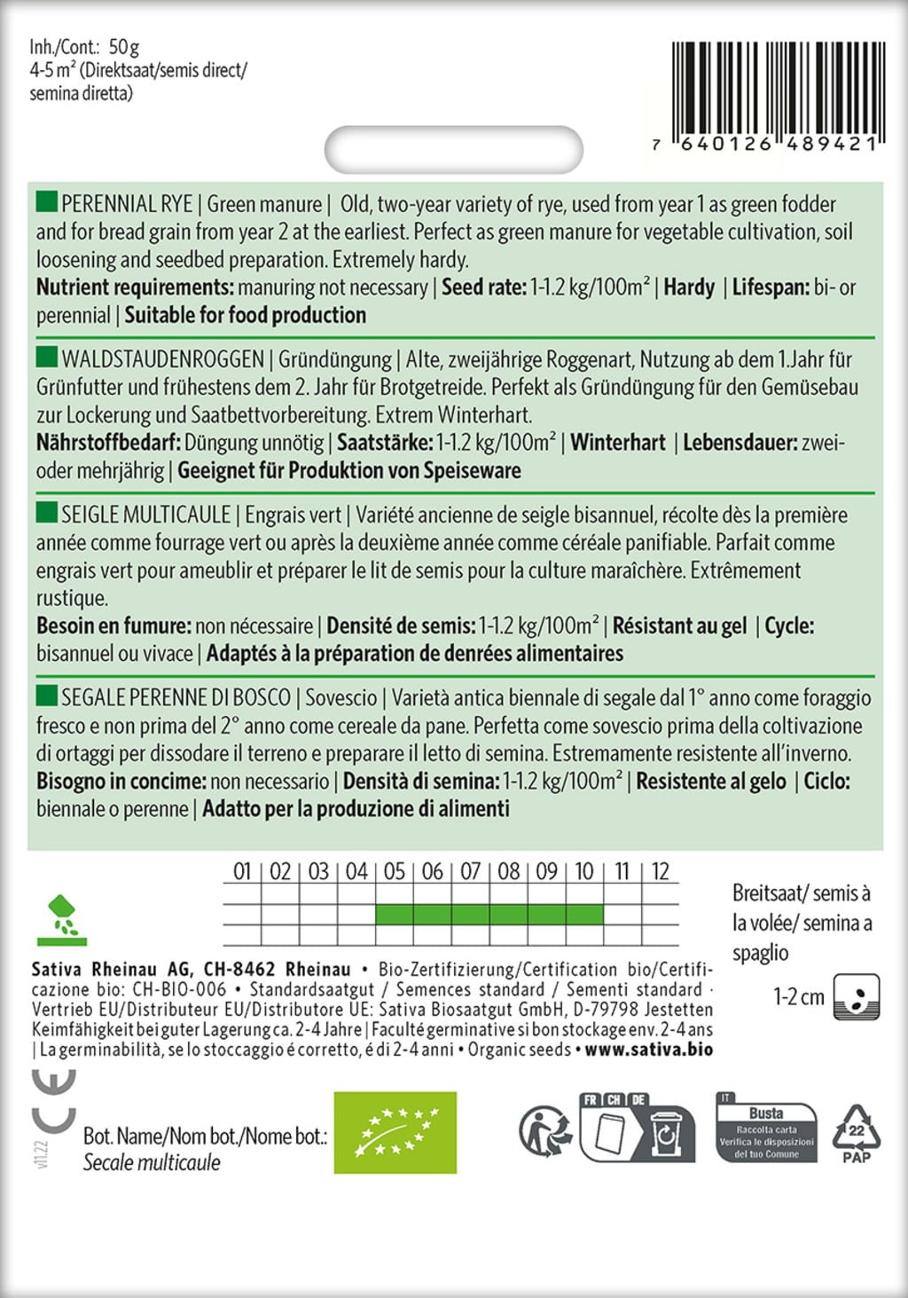 Sativa Bio zeleno gnojilo “Divja rž”