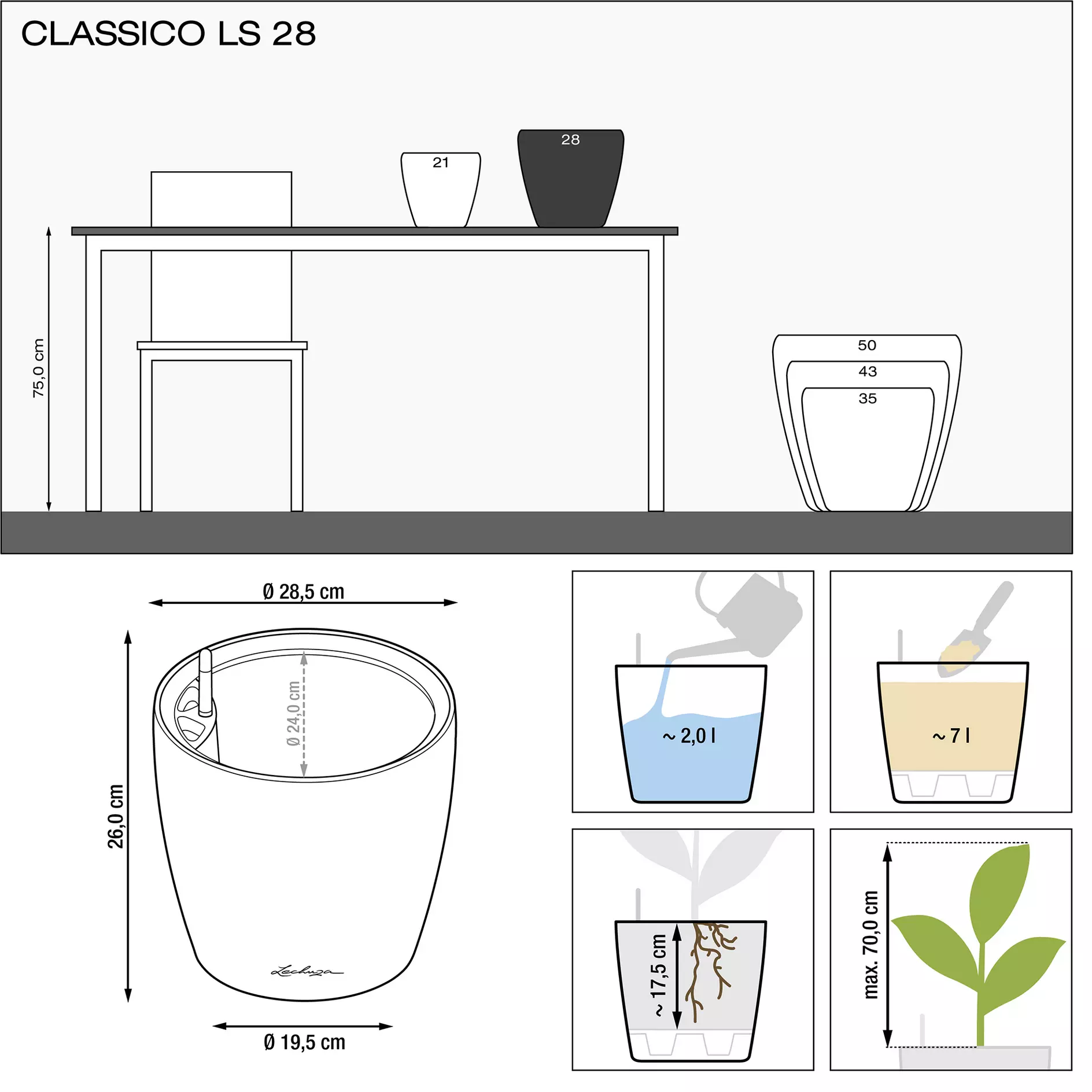 Lechuza Jardinière CLASSICO Couleur LS 28 - blanc