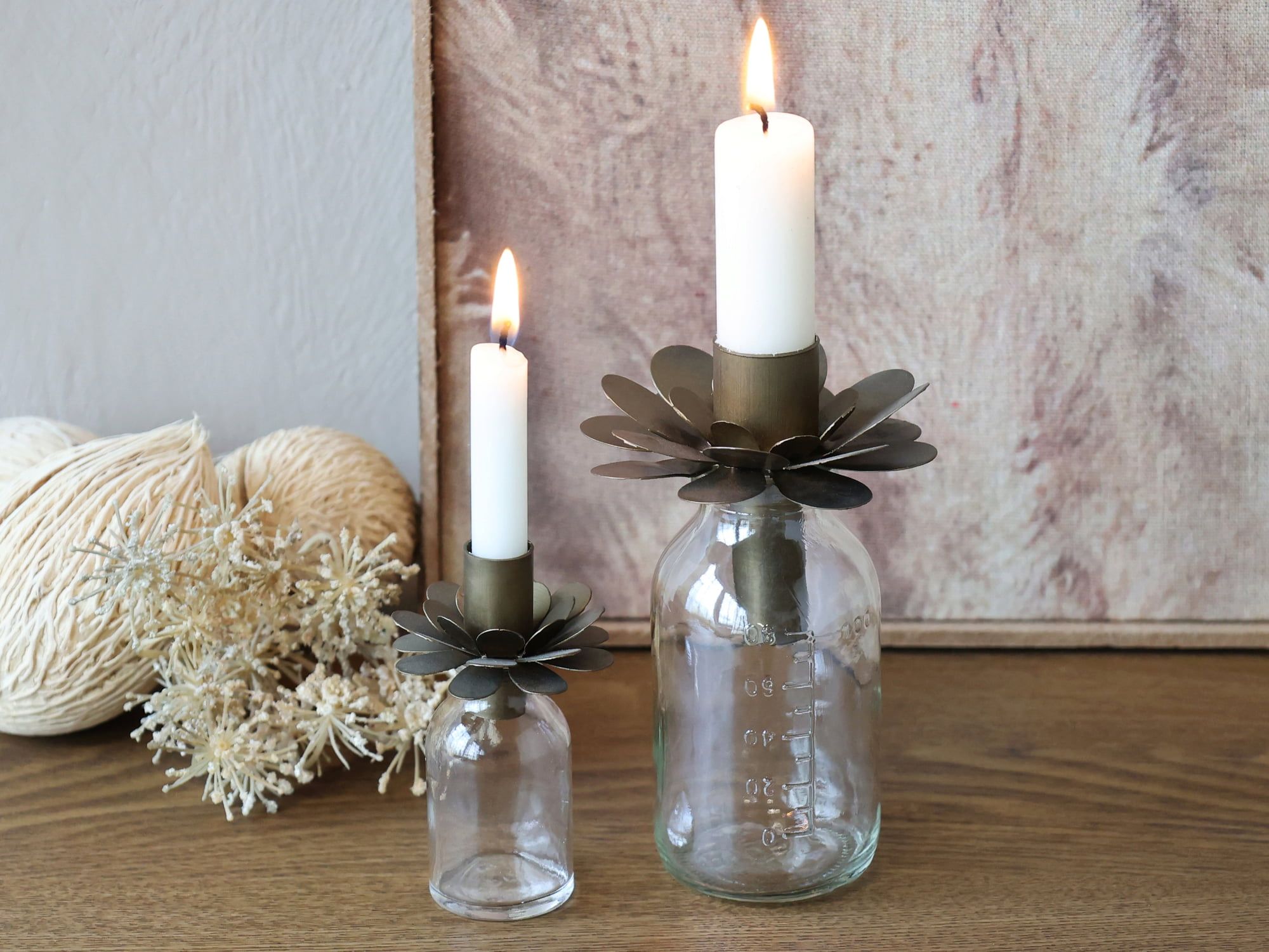Rustic Candle Holders: Metal Pinecone Candelabra