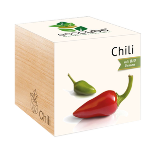 Feel Green Ecocube Chili Willy – Kit Prêt à Pousser, Piment Fort Niveau 6, Cube Bois Aulne, 100% écolo, Autriche