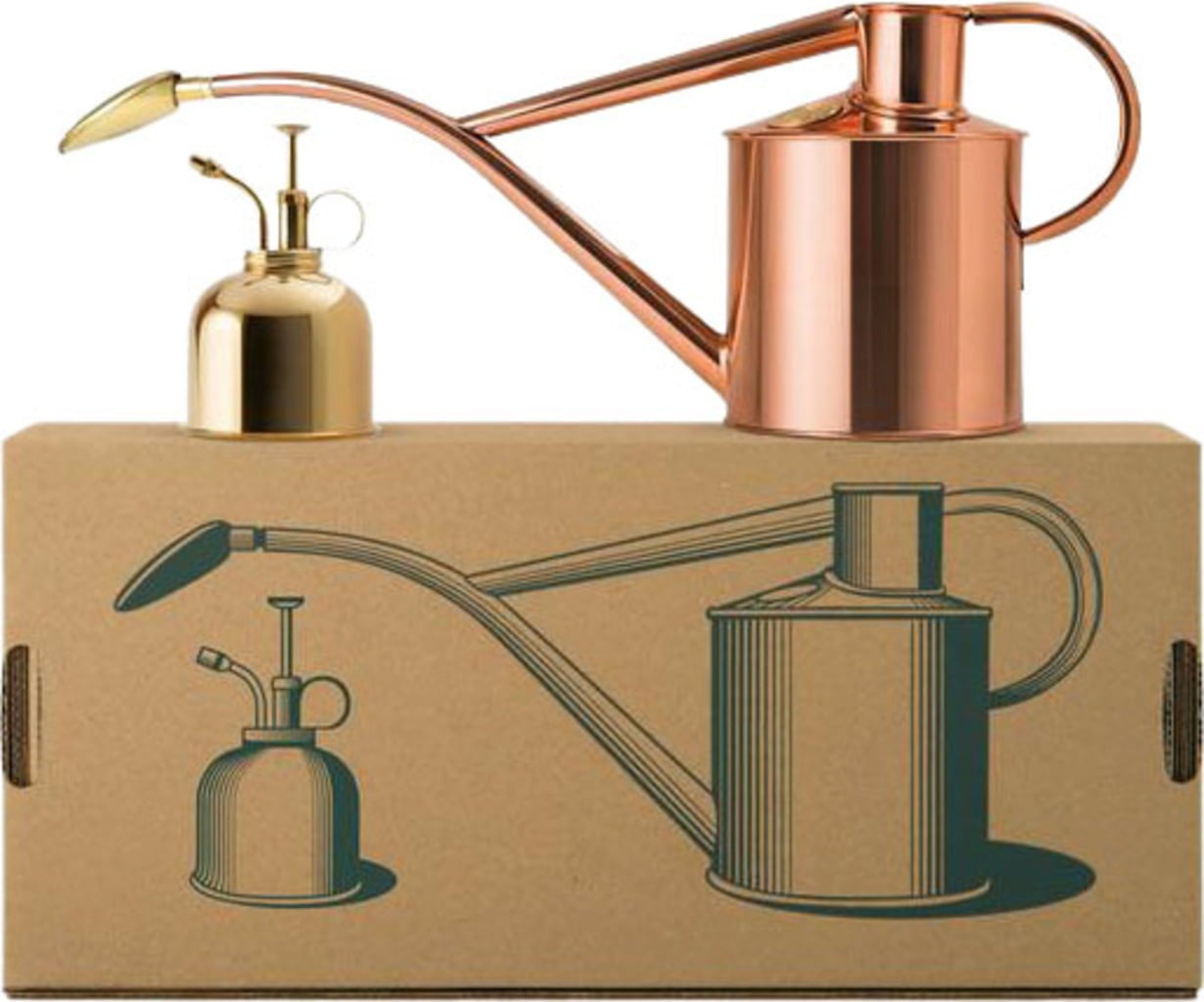 Set Annaffiatoio Dorato Per Interni 500ml Con Spruzzino E Libro - In Acciaio Inox, Beccuccio Lungo Antigoccia