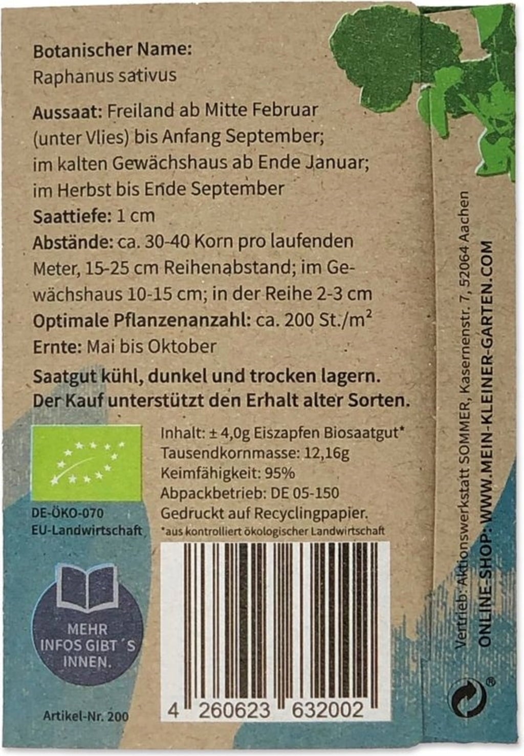 Mein kleiner Garten „Jégcsap” bio retek, 1 csomag Bloomling Online Shop