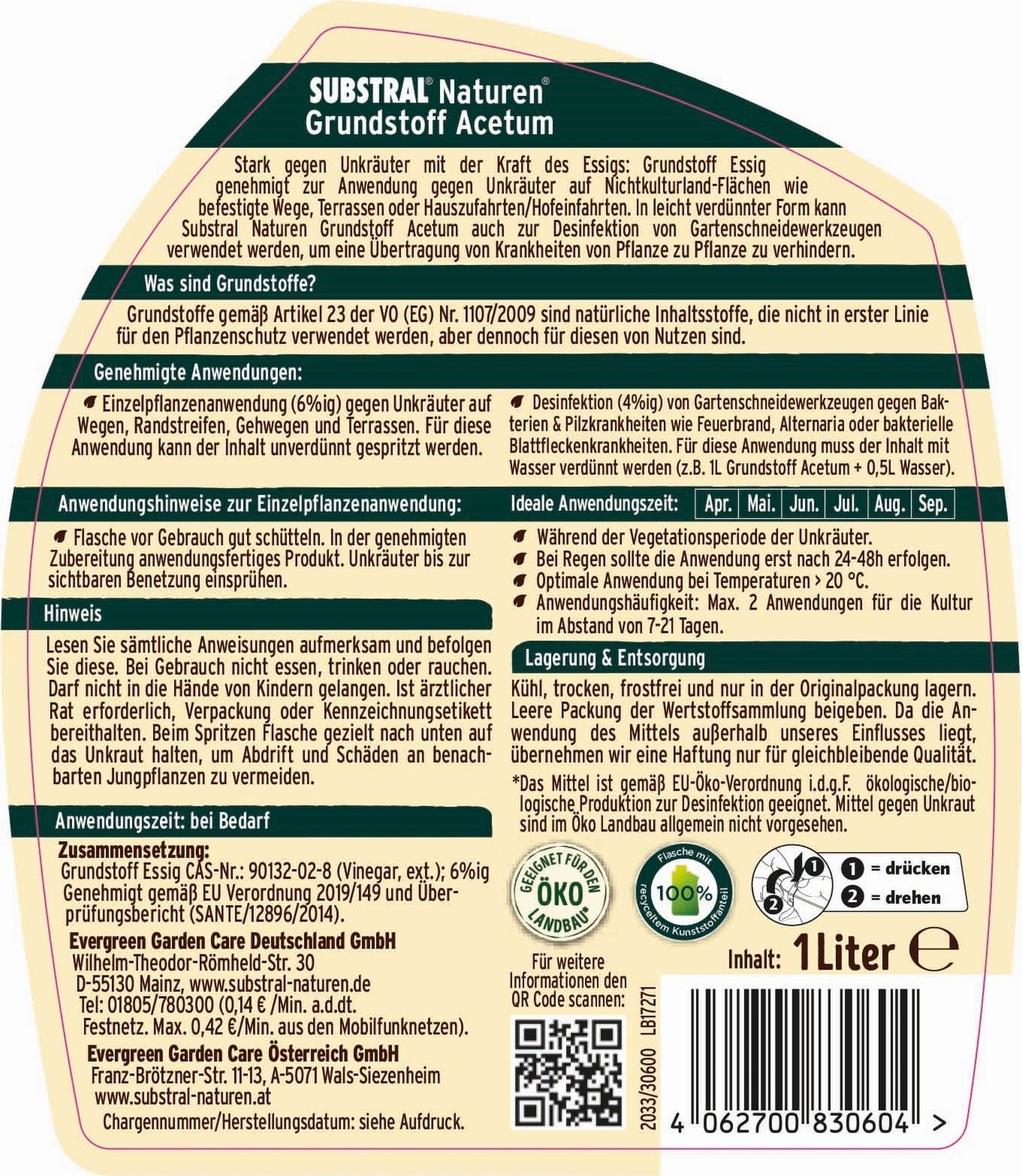 SUBSTRAL® Naturen® Grondstof Onkruidstop Acetum, 1 Liter - Bloomling ...